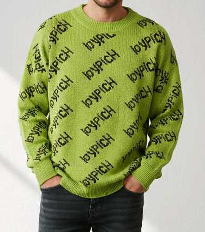 Stylish UniSex Green "loyPICH" Print Sweater