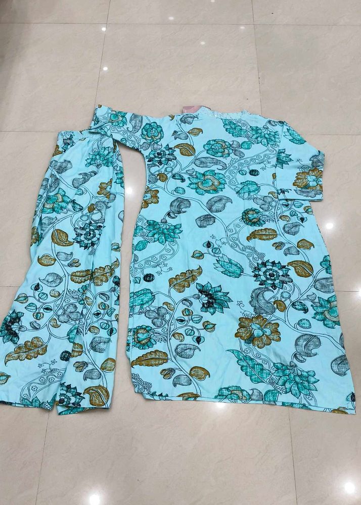 Light Blue Floral Kurta 2 piece set
