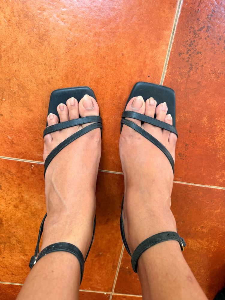 Stylish Black Strappy Square-Toe Heels