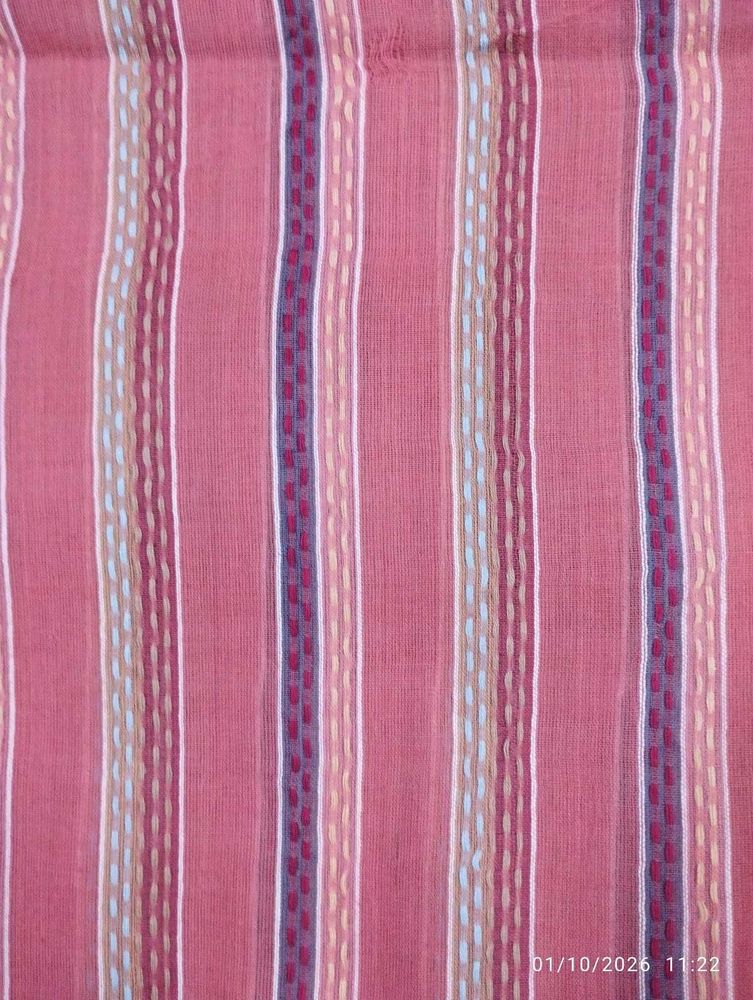 Pink Striped Cotton Dress Material