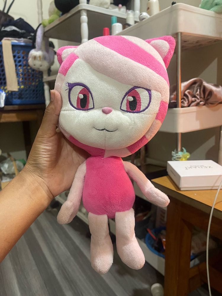 Cute Pink Striped Cat Plush Toy