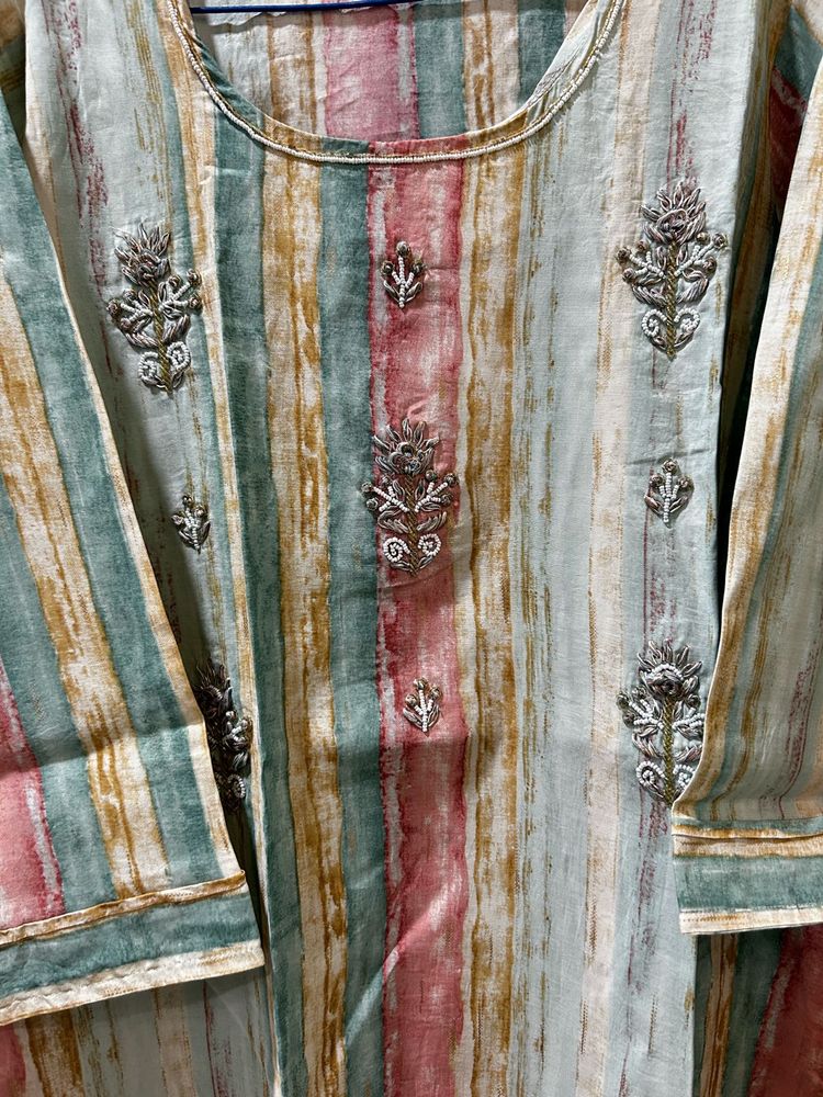 Striped Embroidered Kurta
