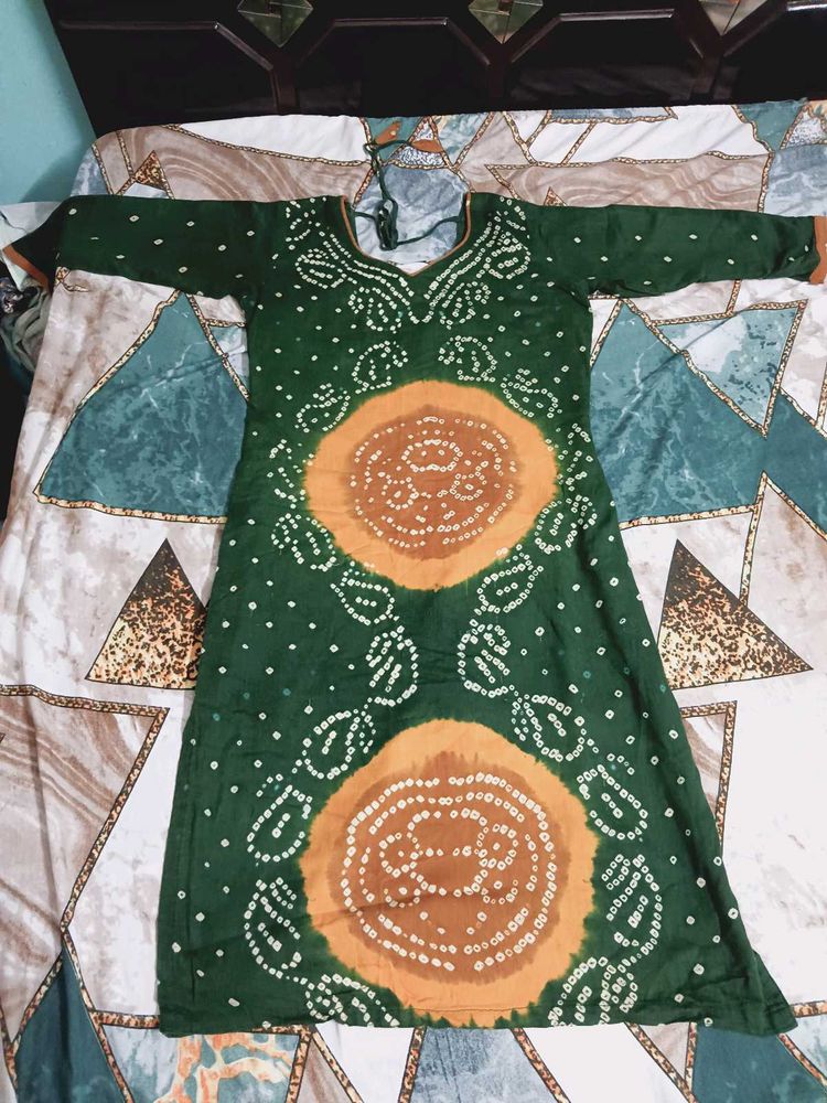 Green Bandhani Print Kurta