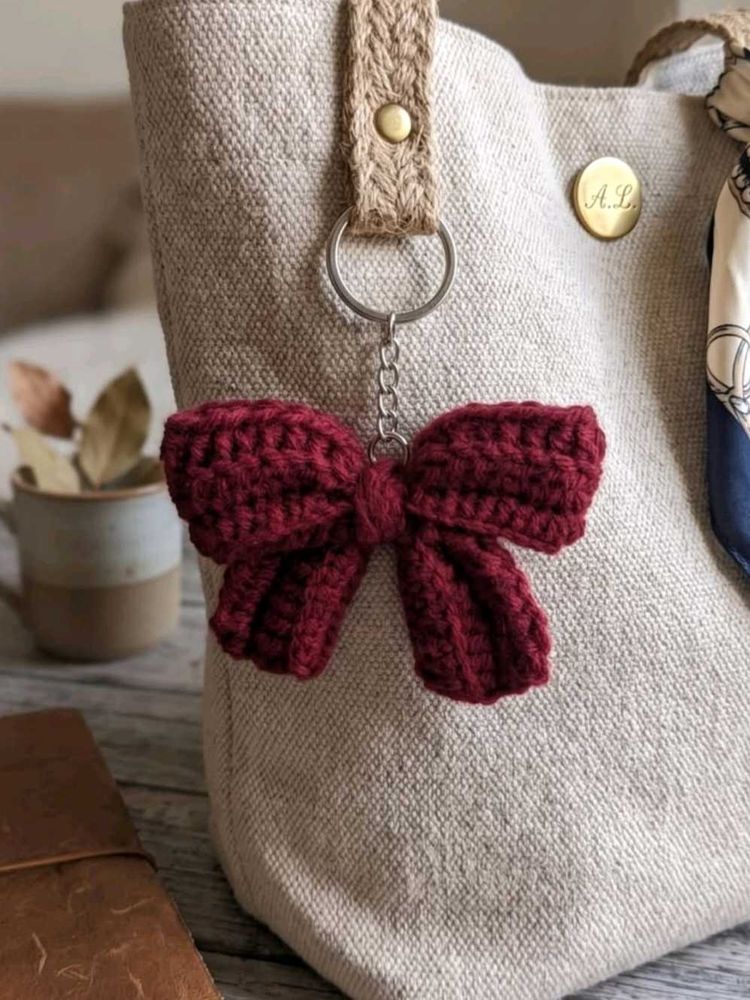 Handmade Crocheted Bow Keychain