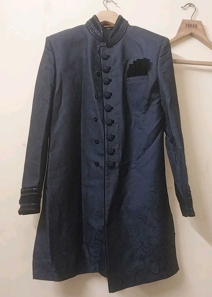 Men's Dark Blue Embroidered Sherwani Jacket