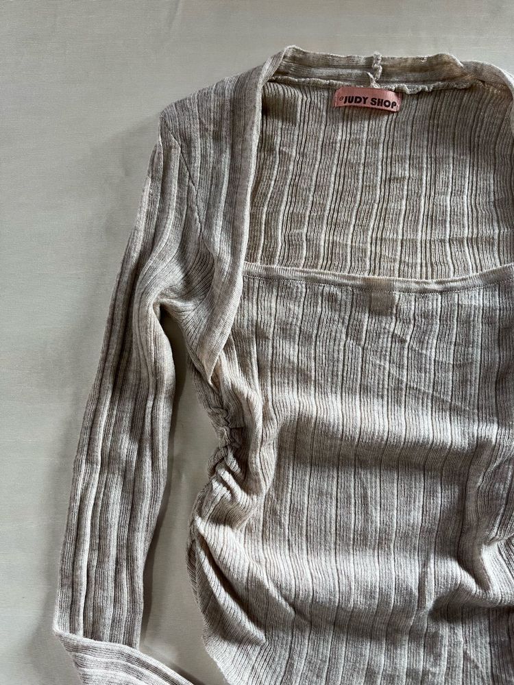 Ribbed Square Neck Long Sleeve Top