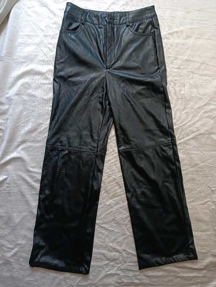 Black Faux Leather Wide Leg Pants