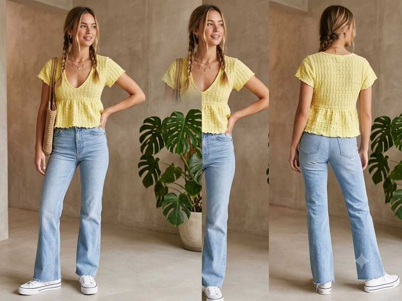 Chic Textured Yellow Peplum Top