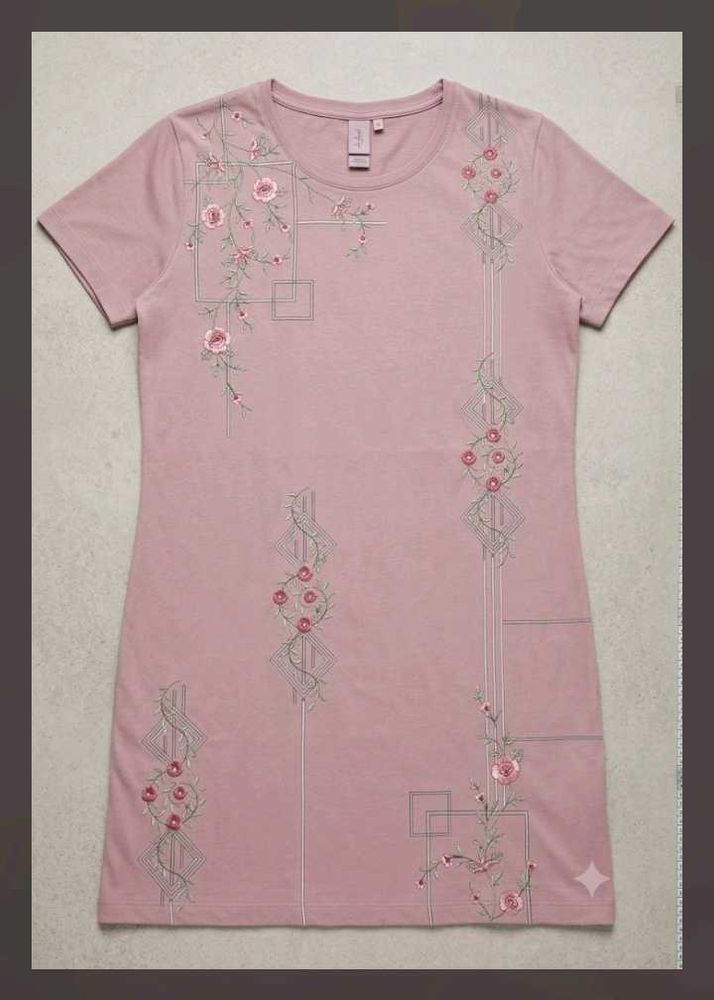 Embroidered Rose T-Shirt Dress