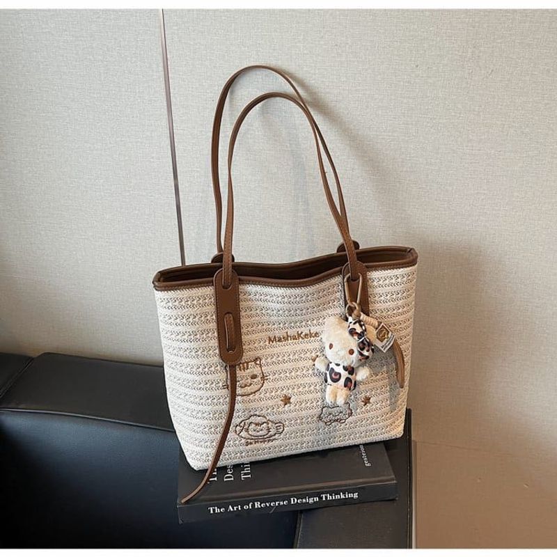 Cute Straw Tote Bag with Charm