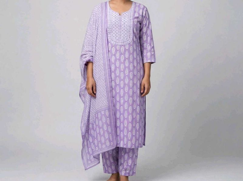 Pretty Purple Cotton Kurta Set