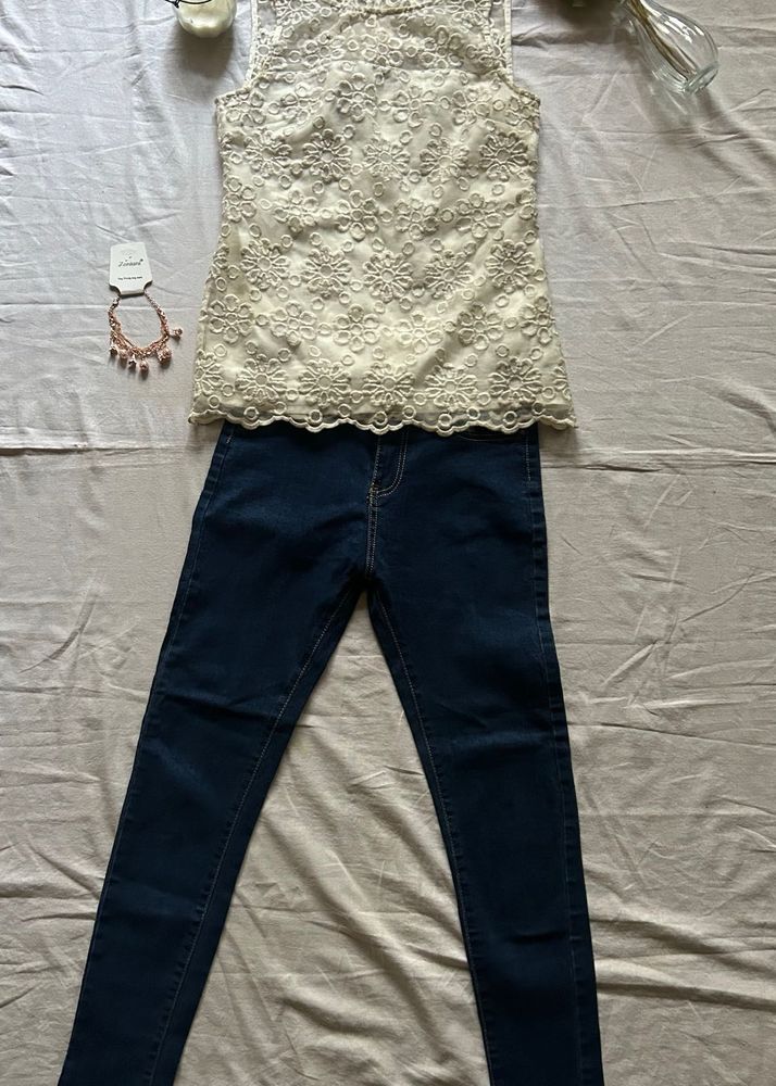 Chic Lace Top with Dark Wash Jeans