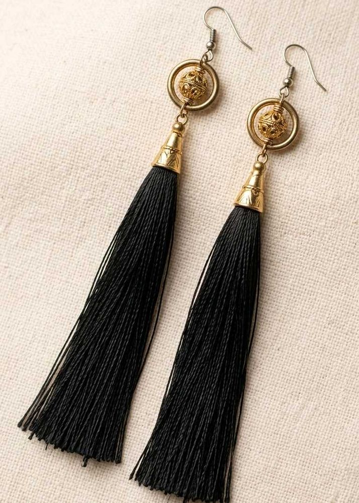 Elegant Black Tassel Earrings