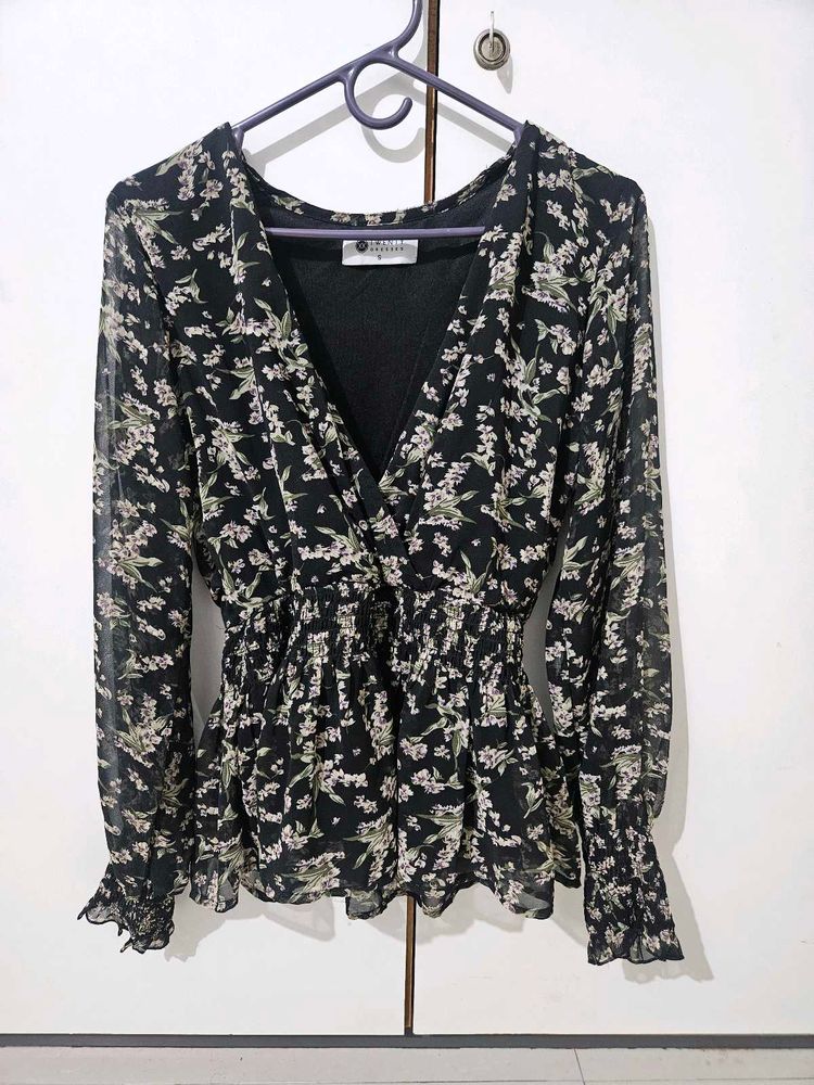 Floral Print Wrap Blouse