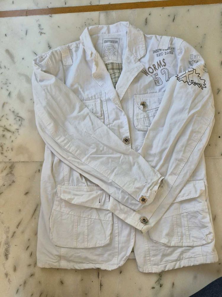 White Utility Jacket with Graphic Detail