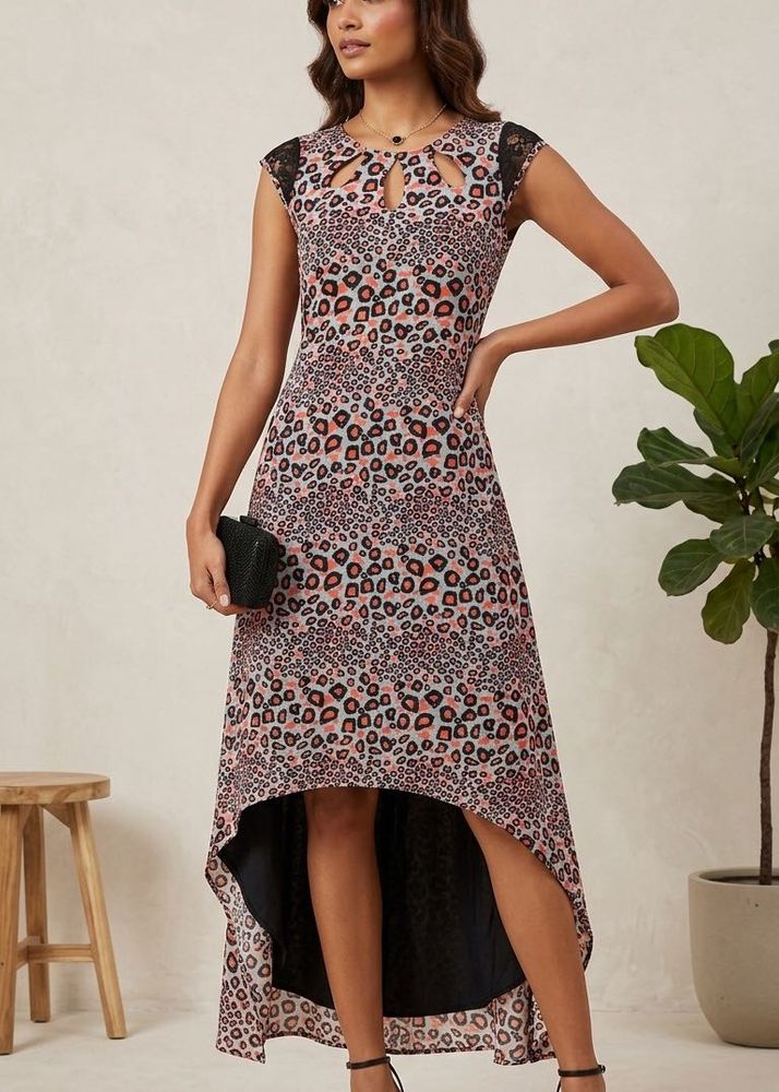 Chic Leopard Print High-Low Dress