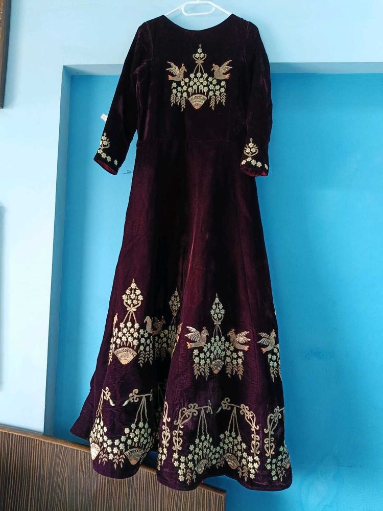 Embroidered Velvet Ethnic Gown