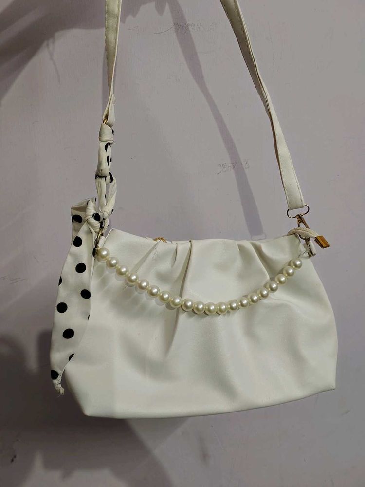 free delivery Chic White Pearl &amp; Polka Dot Bag