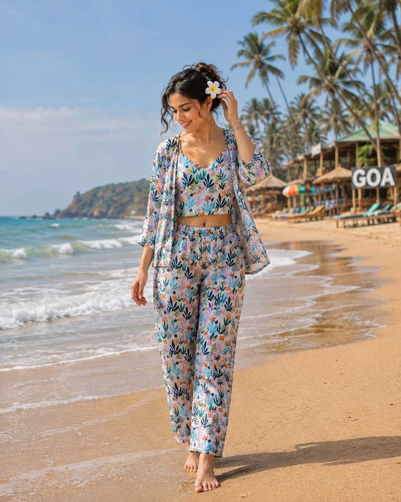 3-Piece Floral Print Co-ord Set With Earrings