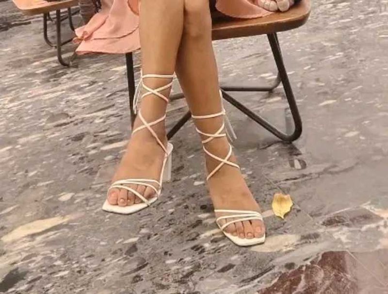 White Strappy Lace-Up Block Heels