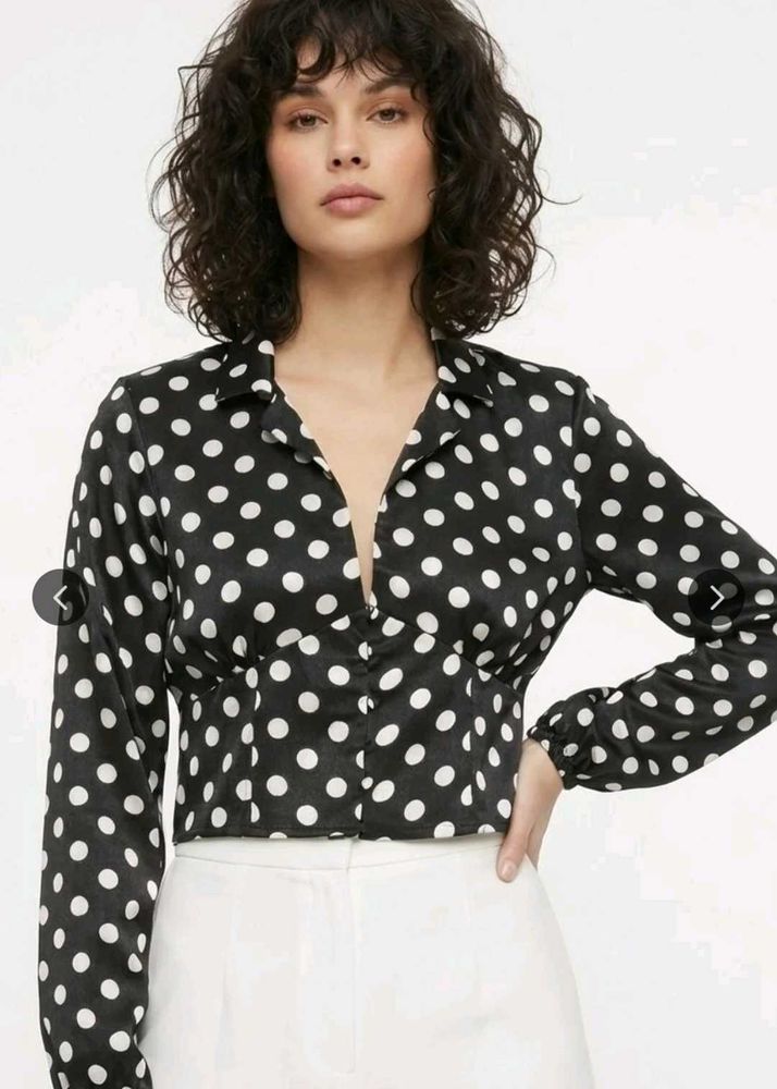 Chic Polka Dot Button-Up Blouse