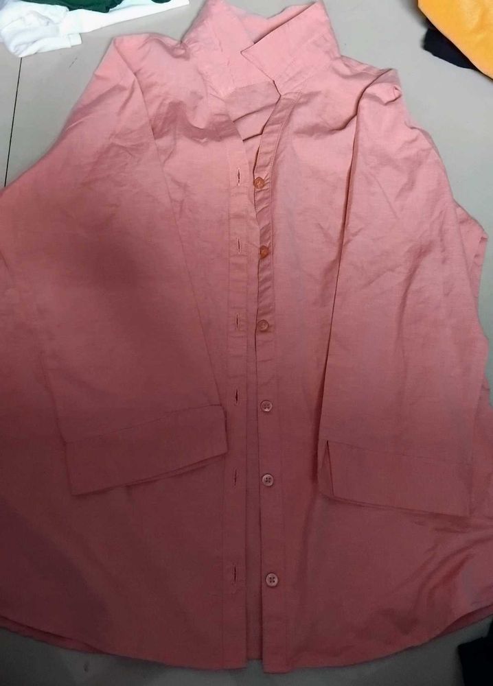 Coral Collared Button-Up Shirt