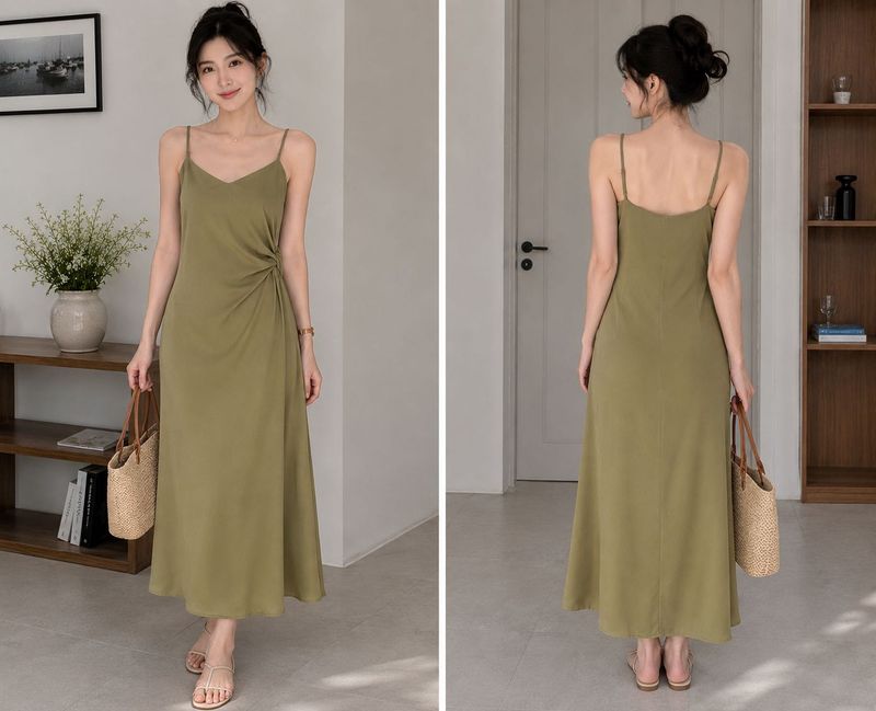 Satin Olive Green Slip Dress