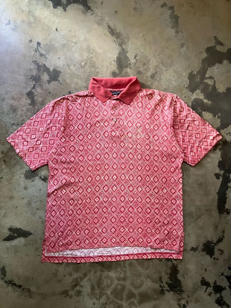 Men's Pink Geometric Print Polo Shirt