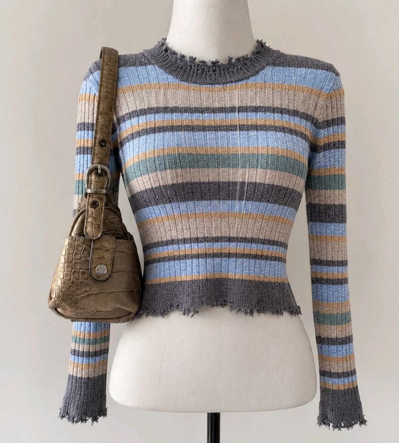 Striped Ribbed Cropped Sweater