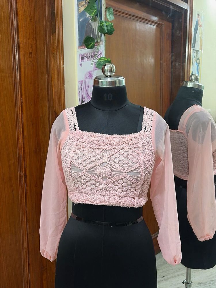 Pink Crochet Crop Top