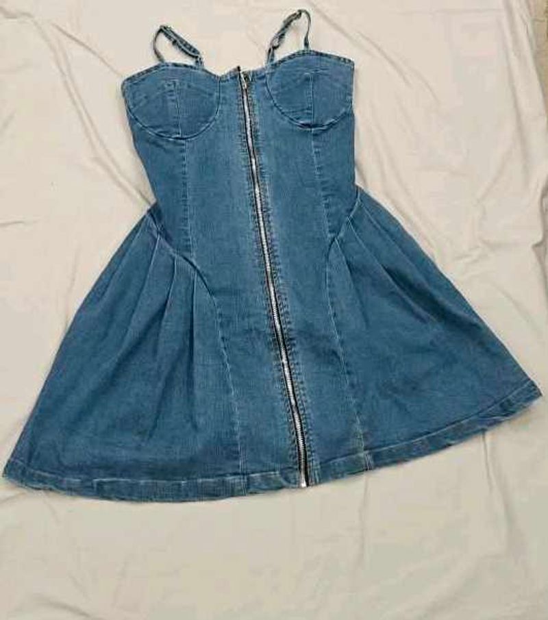 Blue Denim Zip-Up Mini Dress