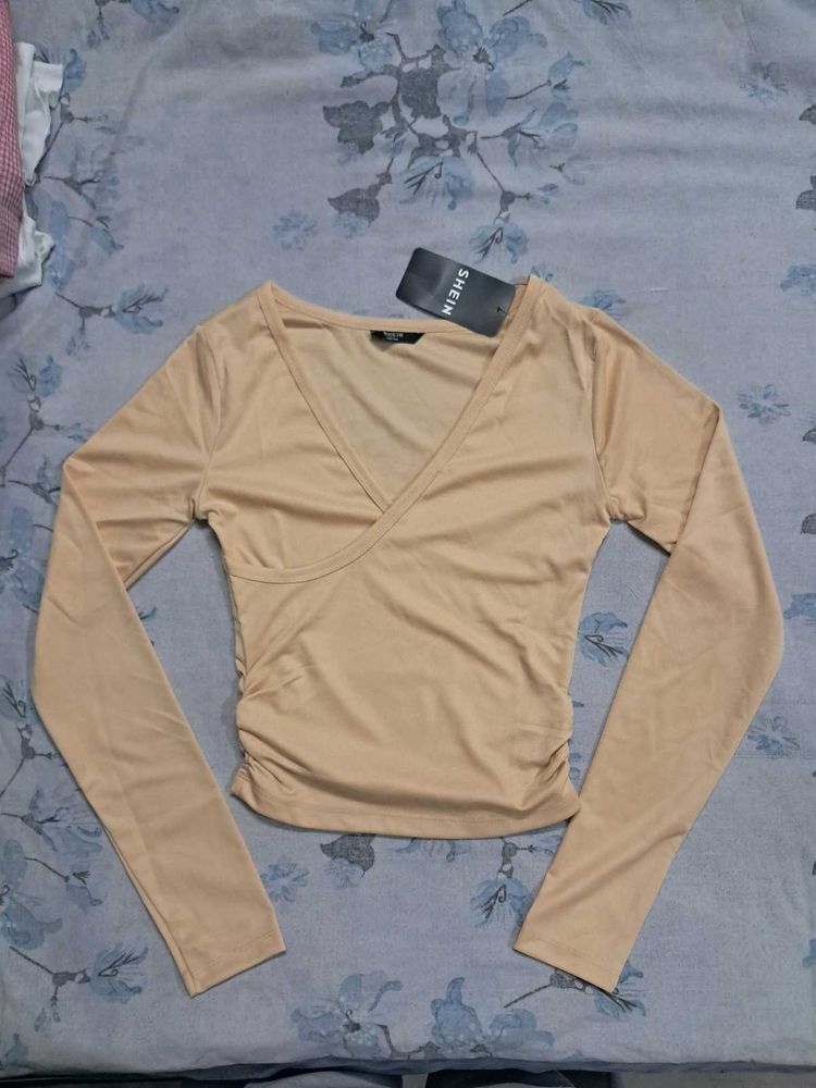 Shein Nude Wrap Top - Long Sleeve