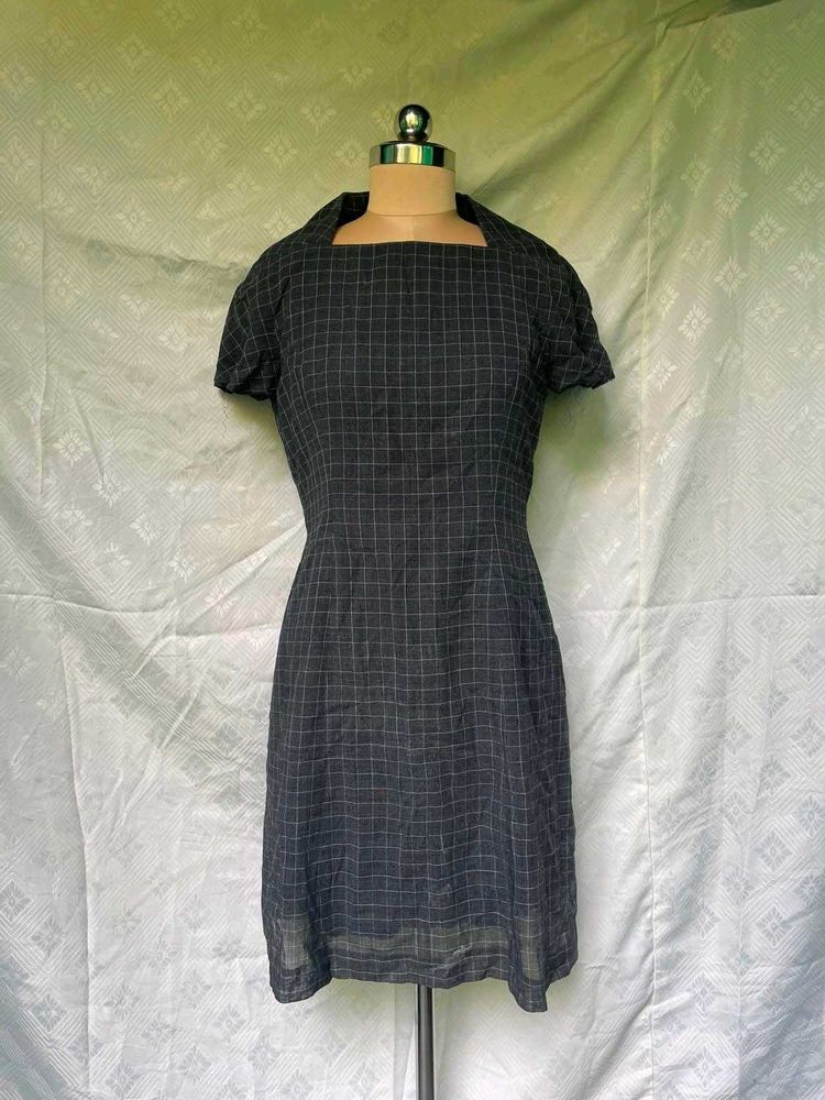 Chic Plaid Square Neck Dress
