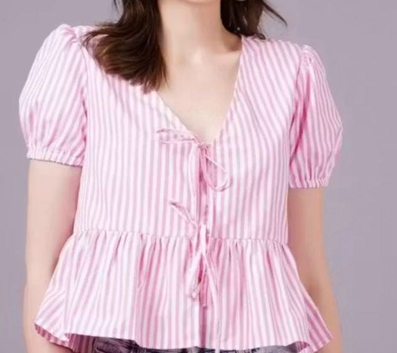 Pink Striped Peplum Top