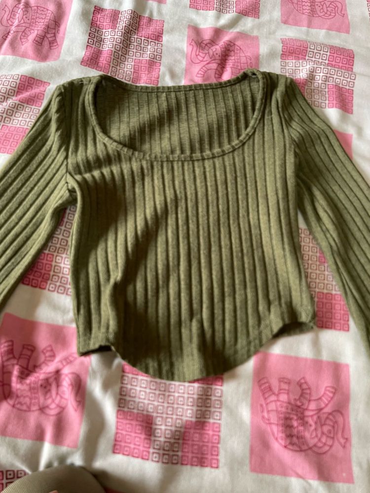 Olive Green knit Long Sleeve Top