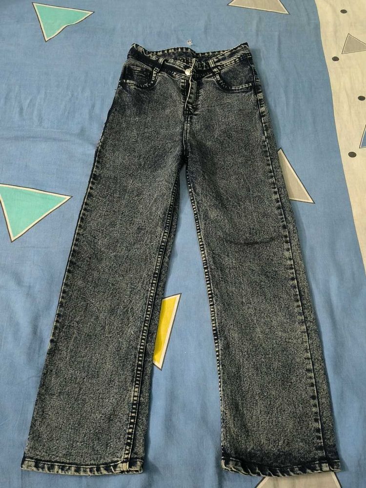Washed Blue Wide Leg Jeans