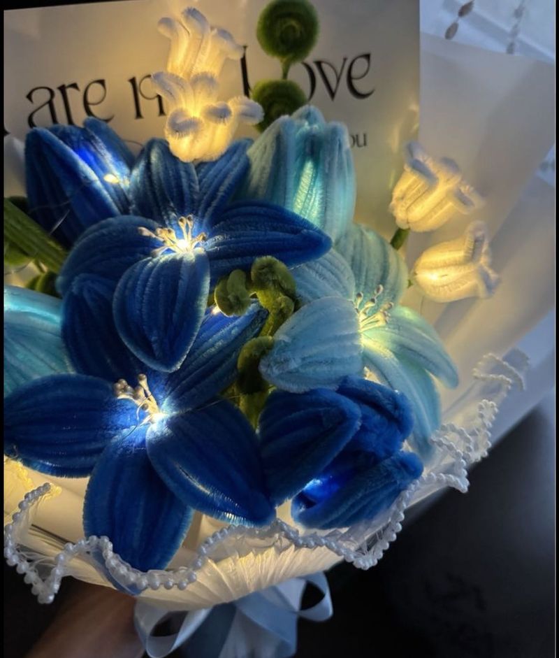 Blue Floral Bouquet with Lights