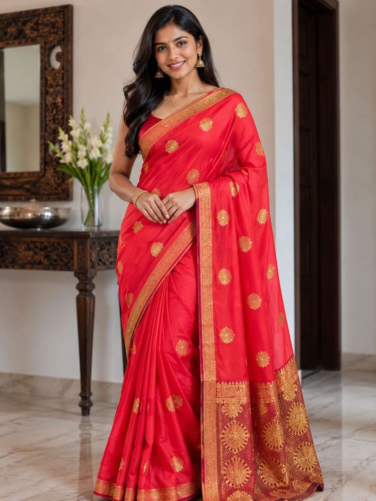 Red &amp; Gold Banarasi Saree