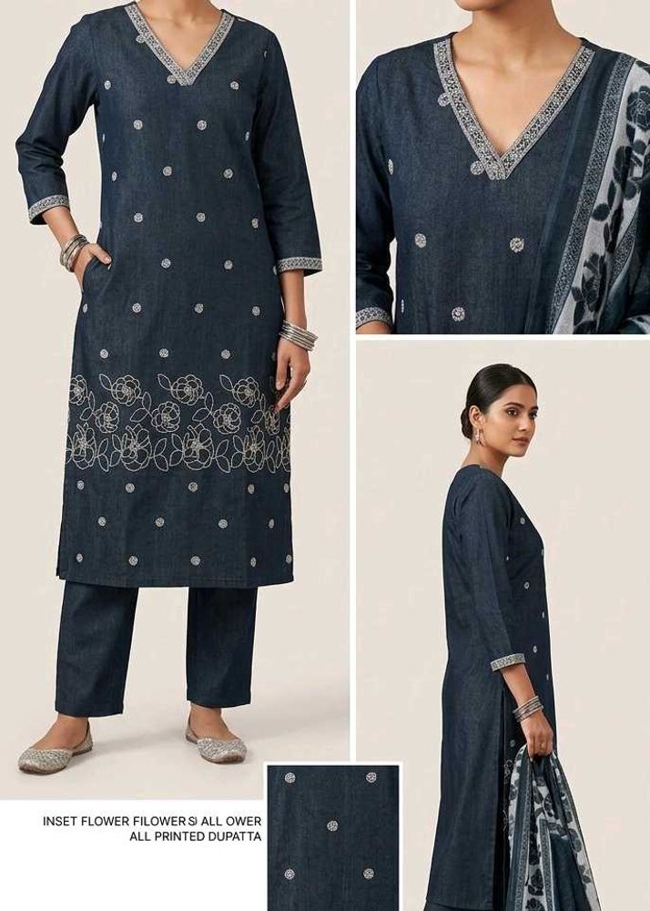 Charcoal Gray - Embroidered Suit Set