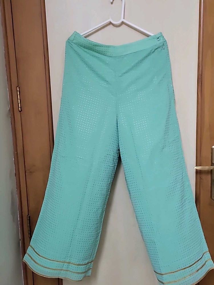 Elegant Teal Palazzos with Gold Border