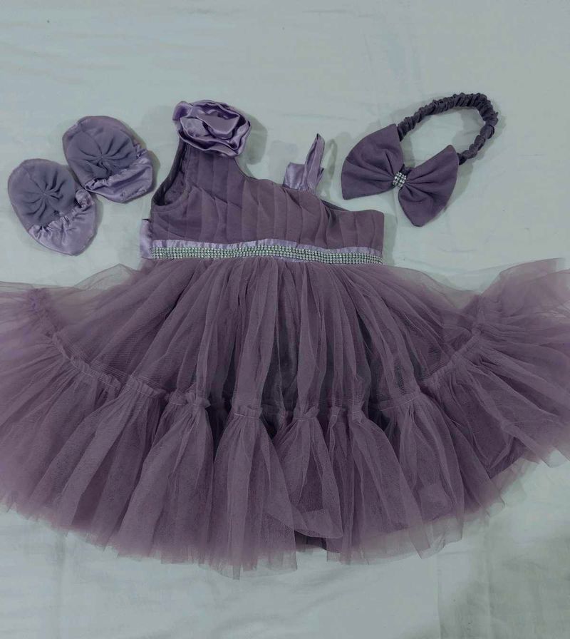 Cute Lavender Frock with Accessories