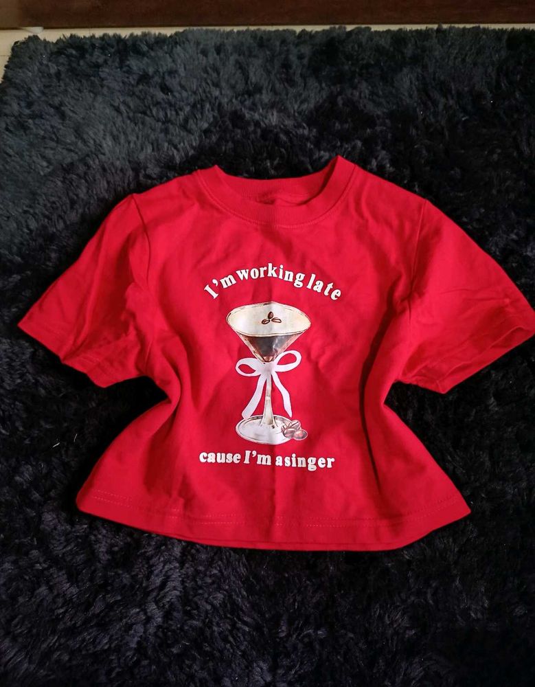 Red "Working Late" Graphic T-Shirt