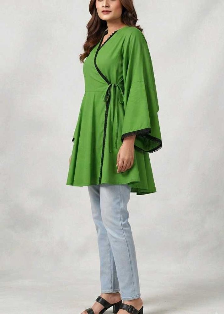 Trending 🤩Vibrant Green Wrap peplum Angrakha top
