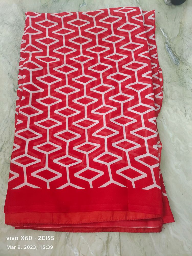 Brand New Red Synthetic Saree With Blouse P