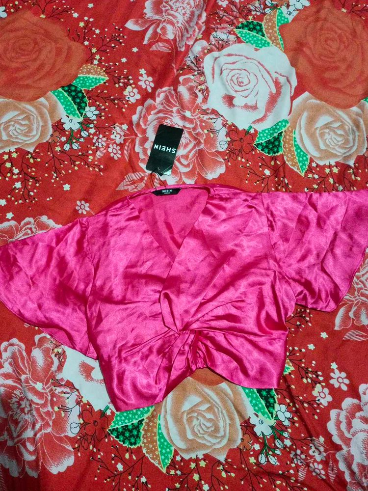 Satin Tie-Front Crop Top