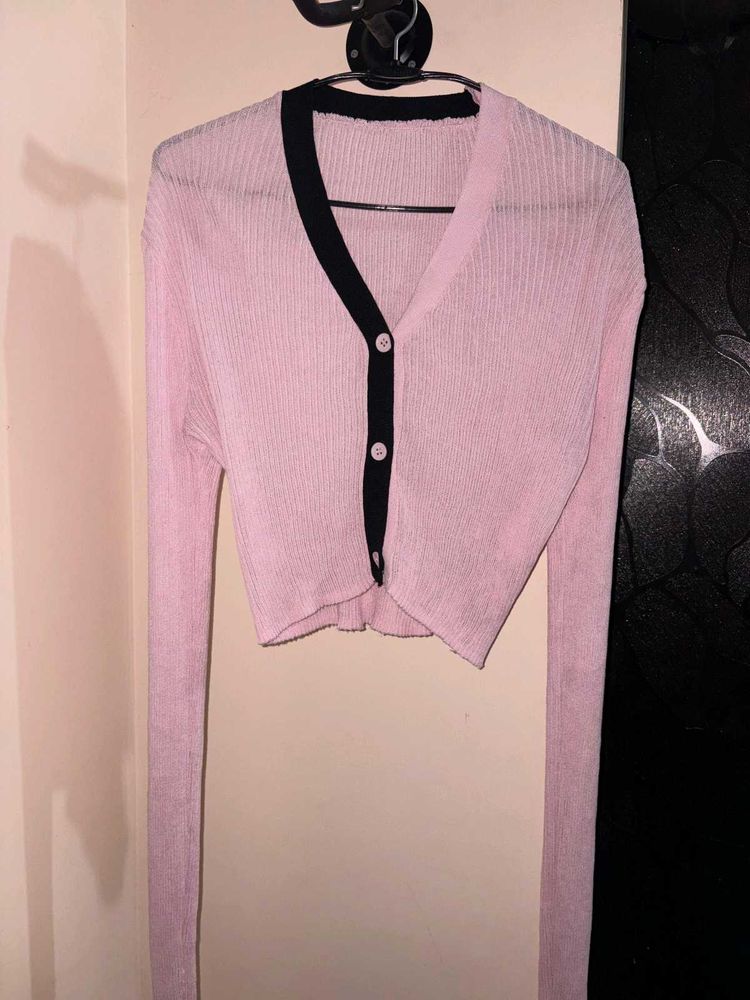 Pink Cropped Ribbed Top