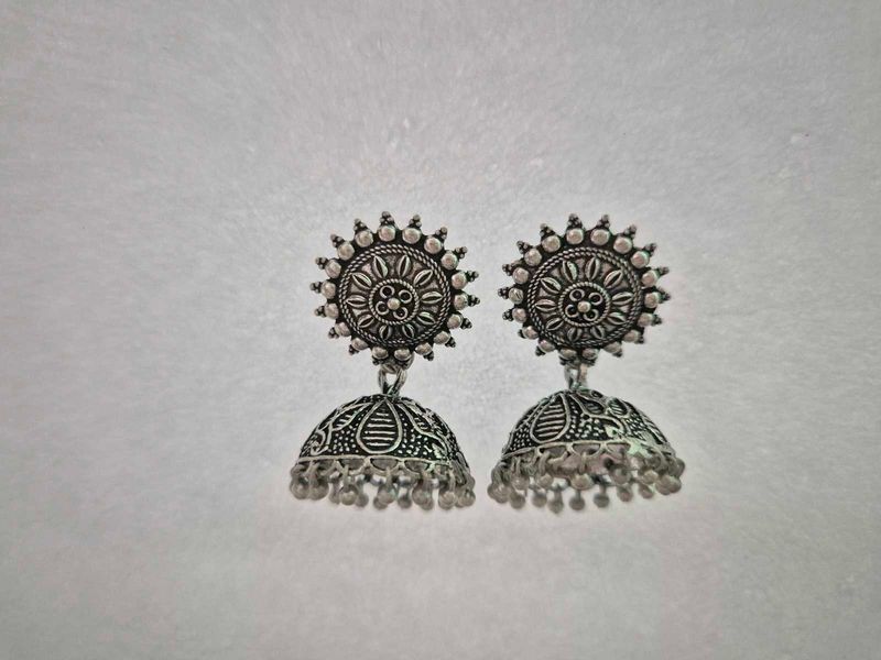 New Oxidized Silver Jhumka Earrings