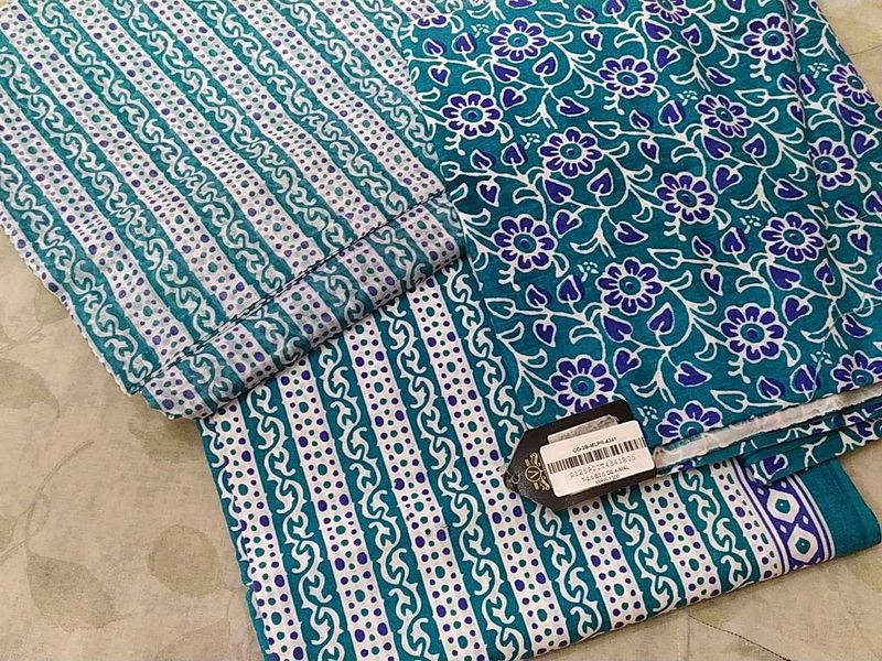 Teal Floral Print Dress Material