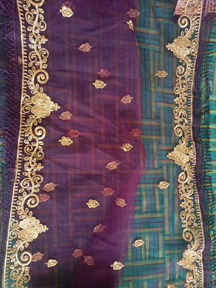 Royal Wine Purple Dupatta with Gold Border.