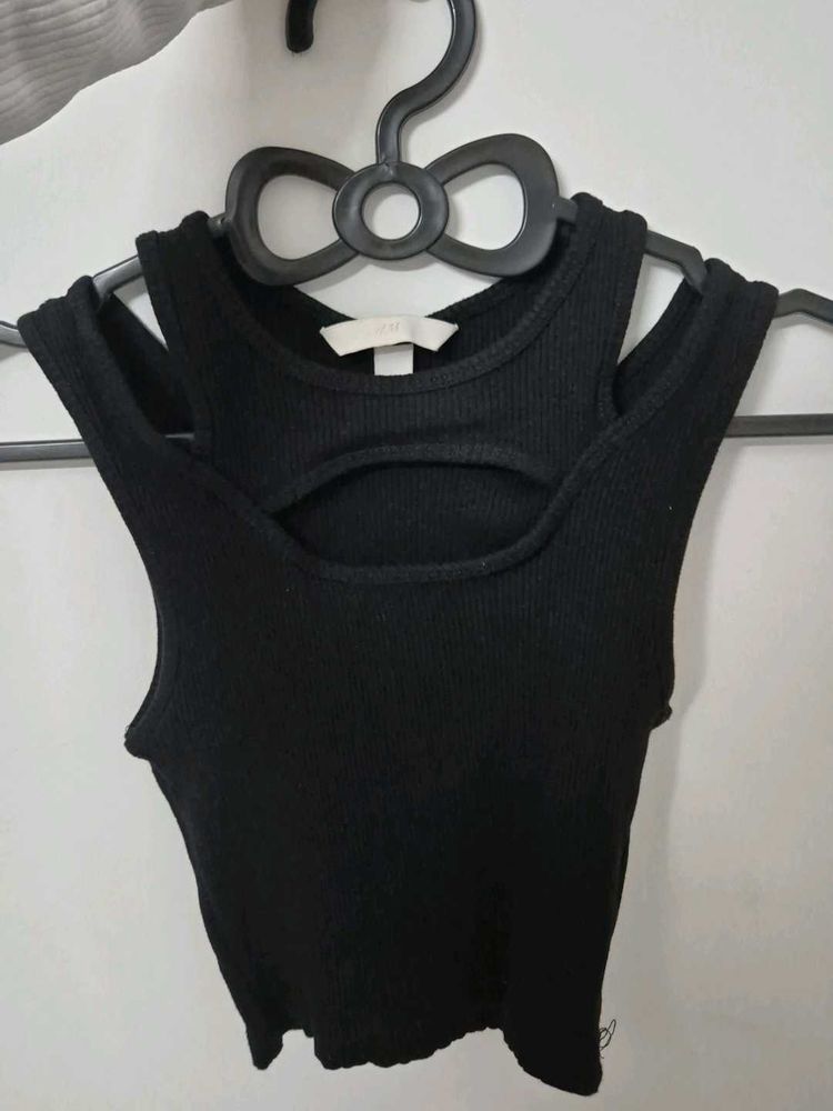 Chic Black Cut-Out Ribbed Tank Top